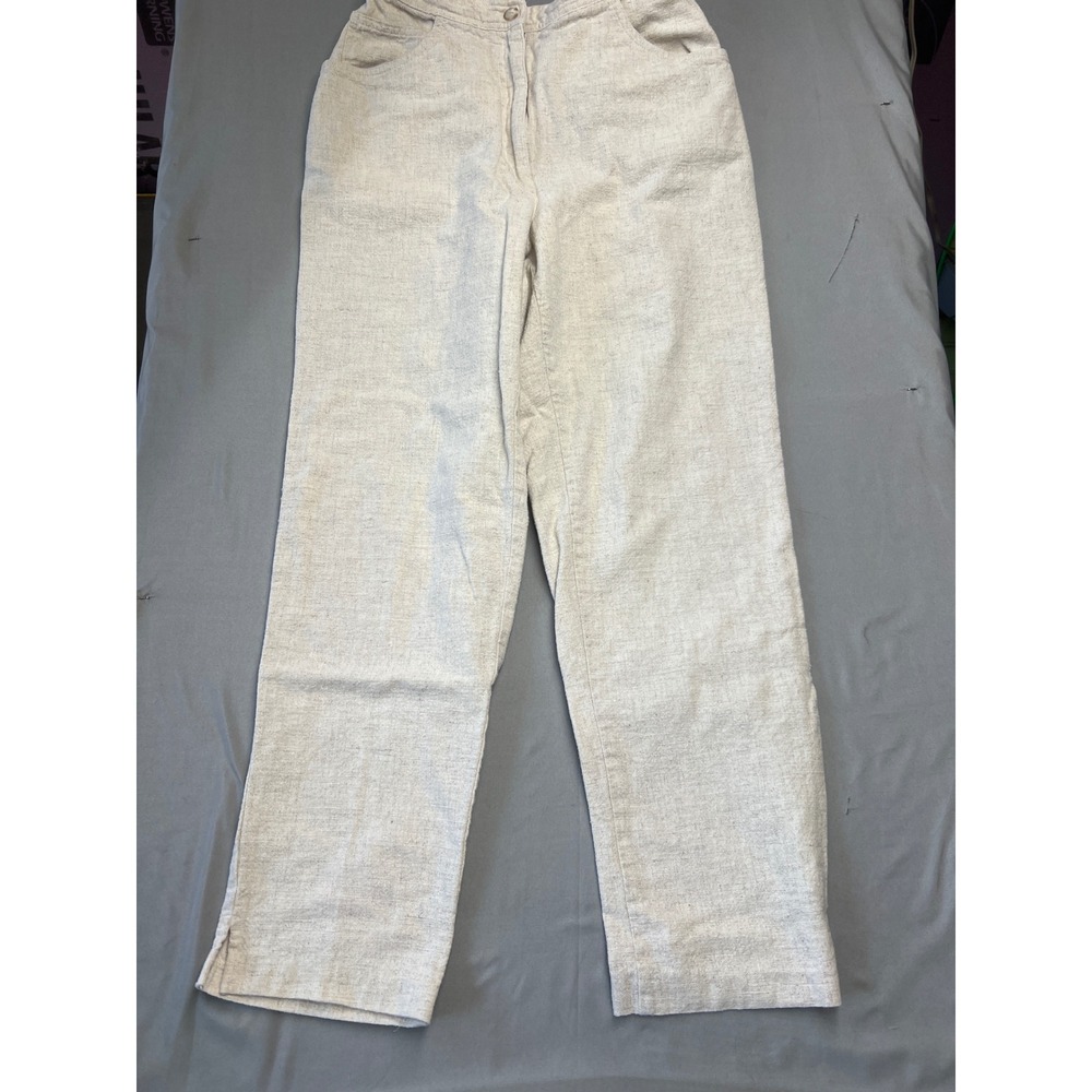Casual Corner Womens Beige Cotton Flax Linen Blend Straight Leg Pants Size 6